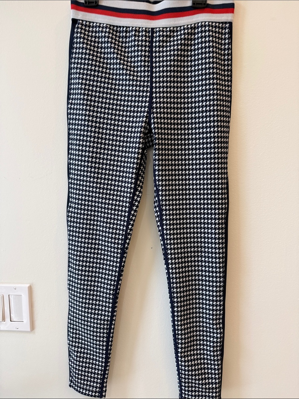 Splits59 Black & White Houndstooth Leggings with Striped Waistband